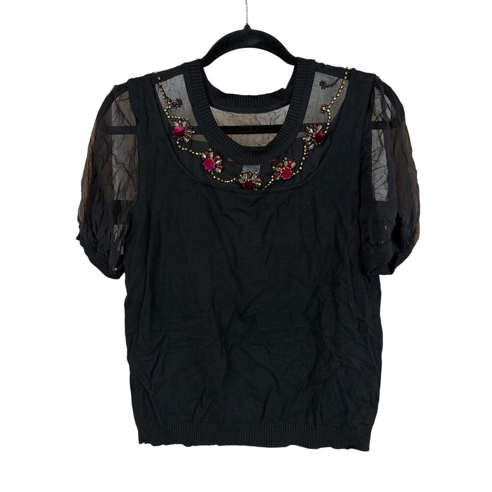 2653 NWT Cynthia Steffe Black Beaded Shear Crinkle Top SZ XL